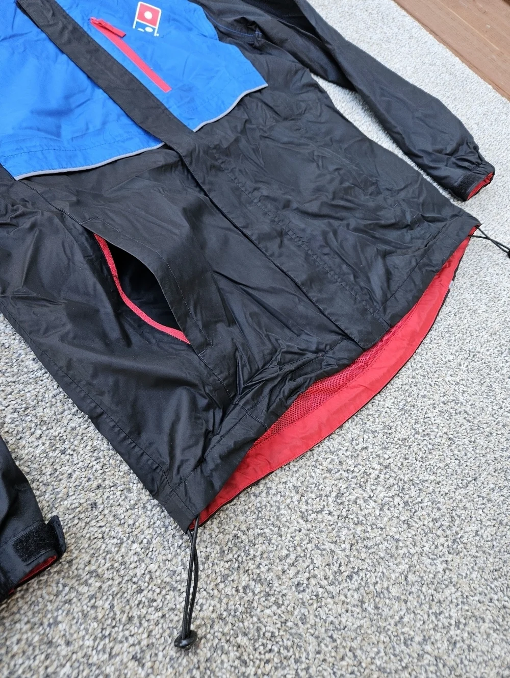 Dominos Pizza Jacket Black Blue Hooded Windbreaker Reflective Full Zip Mens M